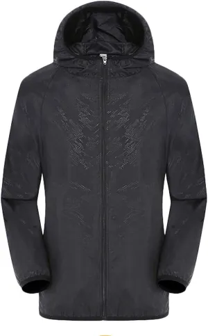 Men's Oversized Zip Up Raincoats Lightweight Waterproof Thin Outdoor Jackets with Hood Windbreaker
