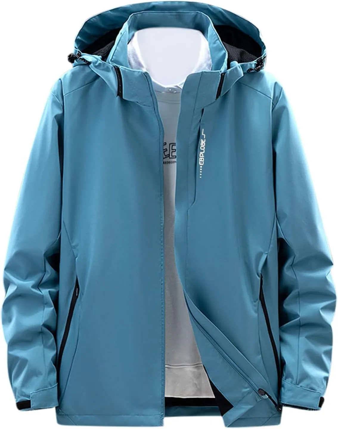 Men's Oversized Zip Up Raincoats Lightweight Waterproof Thin Outdoor Jackets with Hood Windbreaker