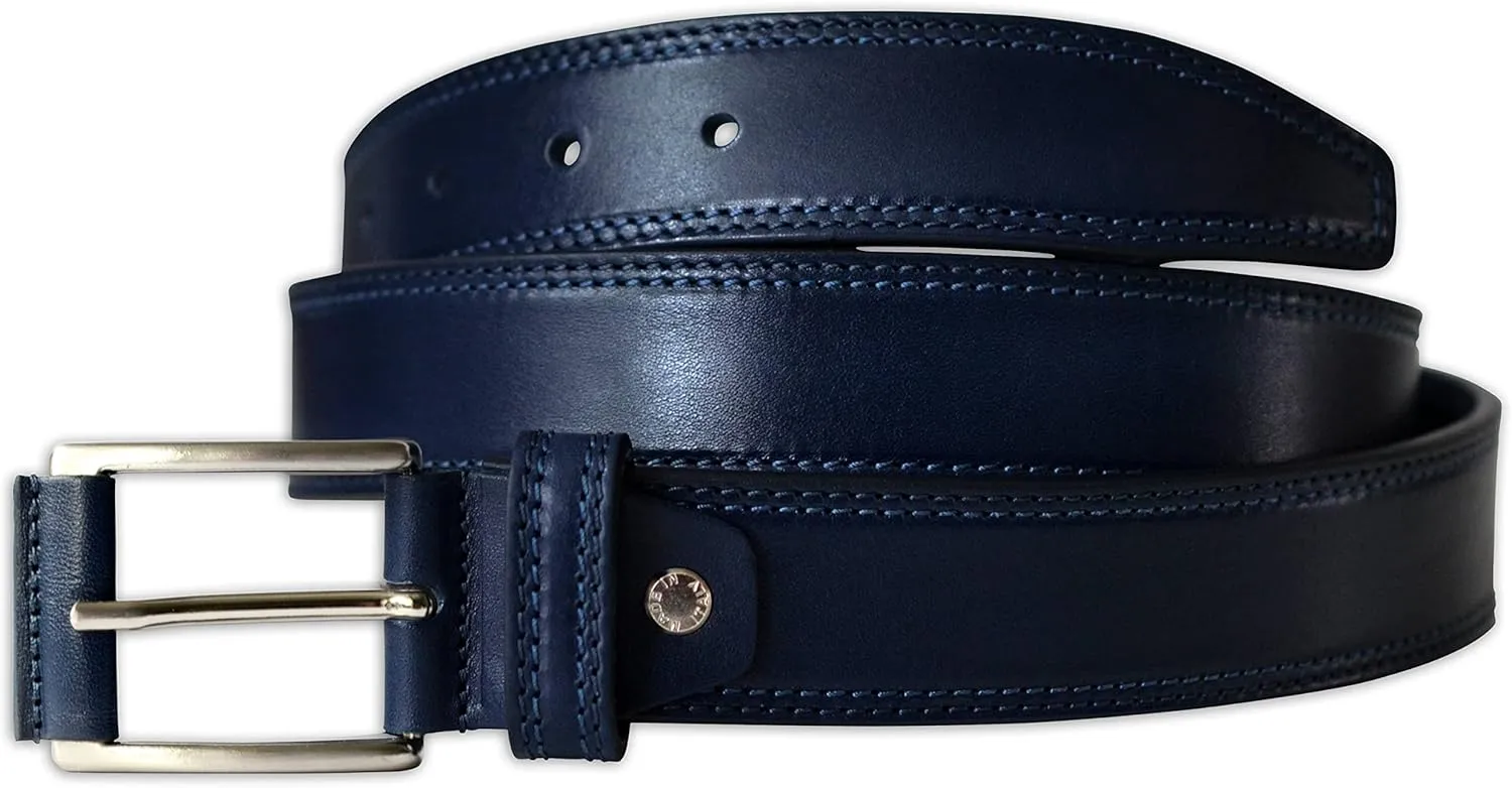 Mens Plain Italian Bullhide Leather Belt with Double Stitch