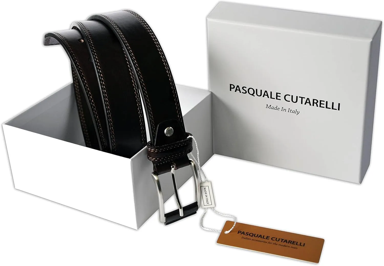 Mens Plain Italian Bullhide Leather Belt with Double Stitch