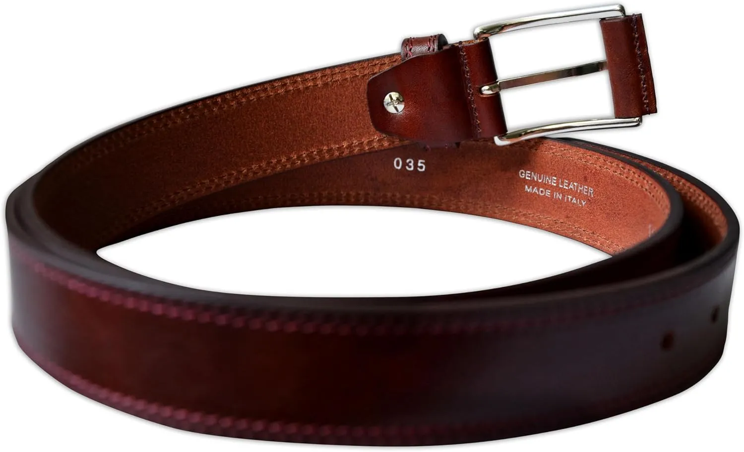 Mens Plain Italian Bullhide Leather Belt with Double Stitch