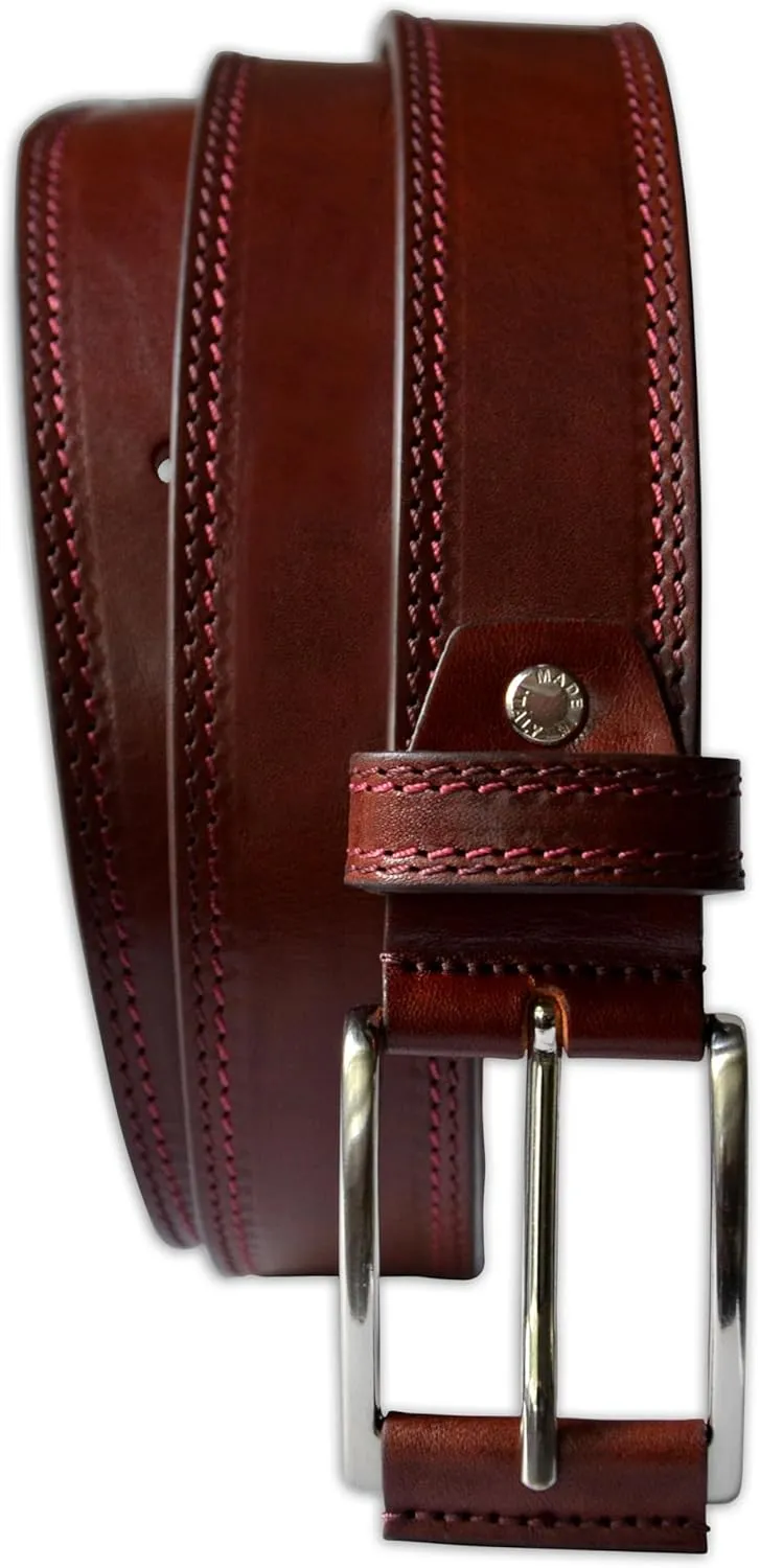 Mens Plain Italian Bullhide Leather Belt with Double Stitch