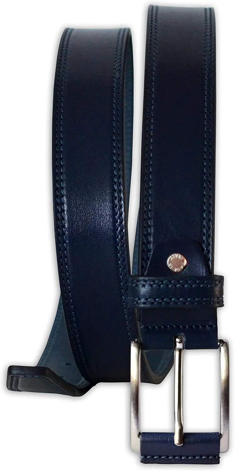 Mens Plain Italian Bullhide Leather Belt with Double Stitch