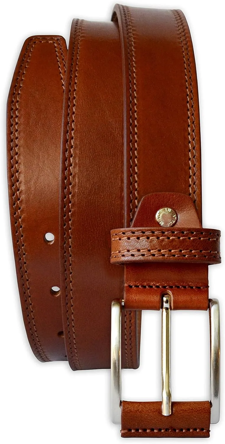 Mens Plain Italian Bullhide Leather Belt with Double Stitch