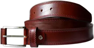 Mens Plain Italian Bullhide Leather Belt with Double Stitch