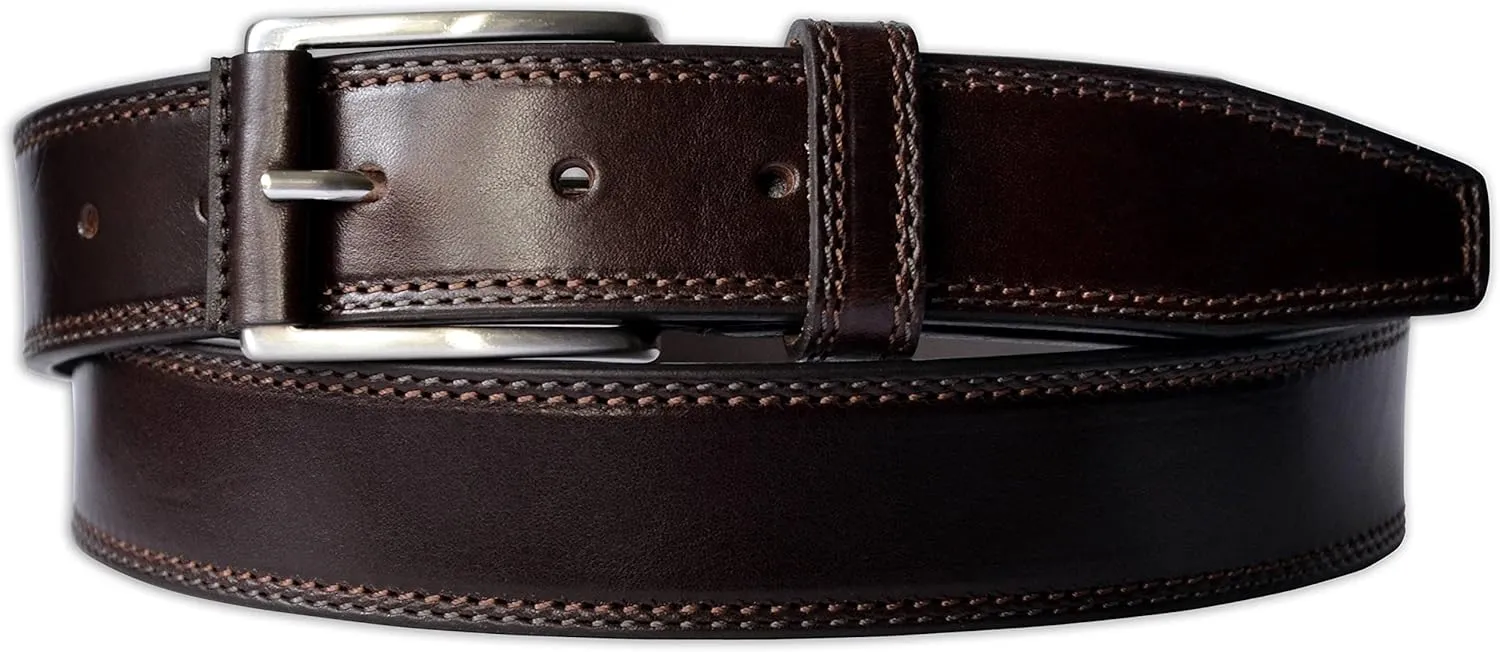 Mens Plain Italian Bullhide Leather Belt with Double Stitch