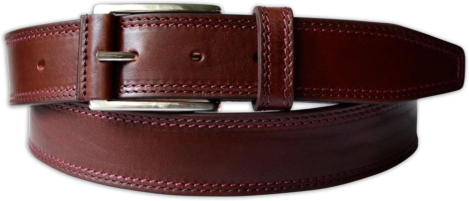 Mens Plain Italian Bullhide Leather Belt with Double Stitch