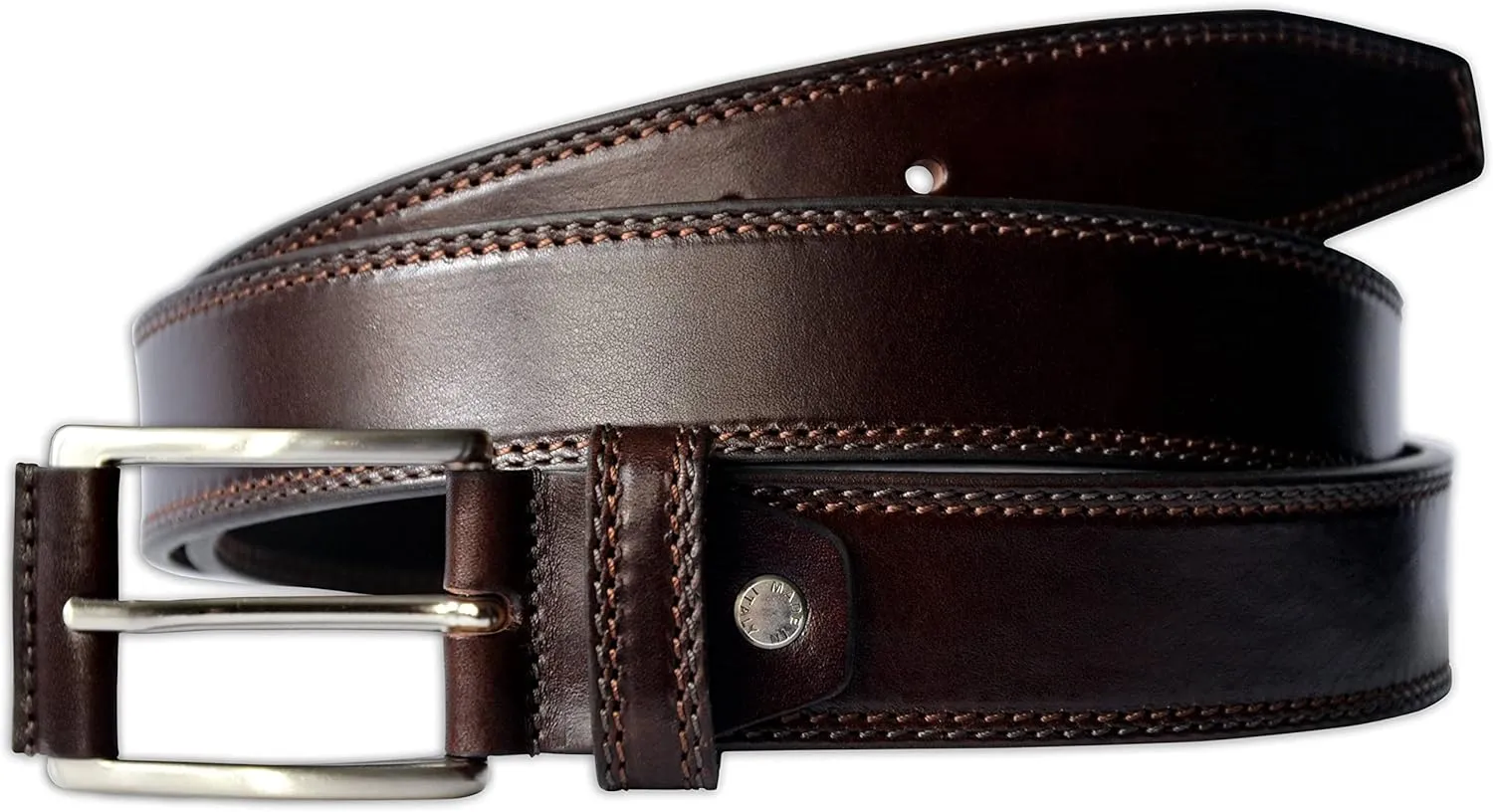 Mens Plain Italian Bullhide Leather Belt with Double Stitch