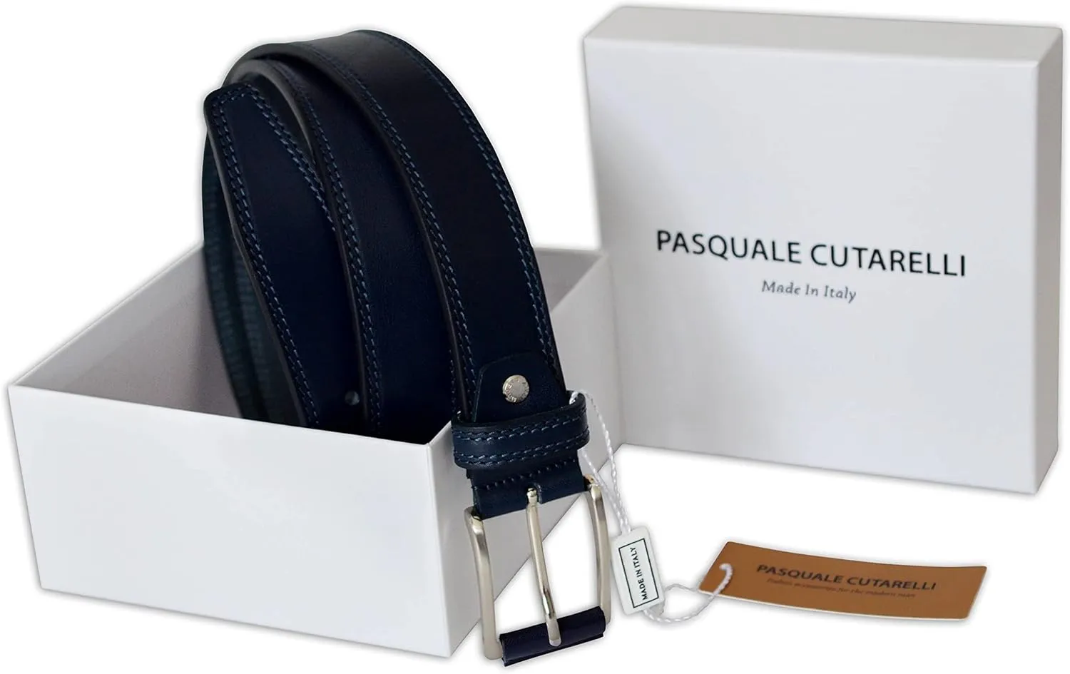Mens Plain Italian Bullhide Leather Belt with Double Stitch