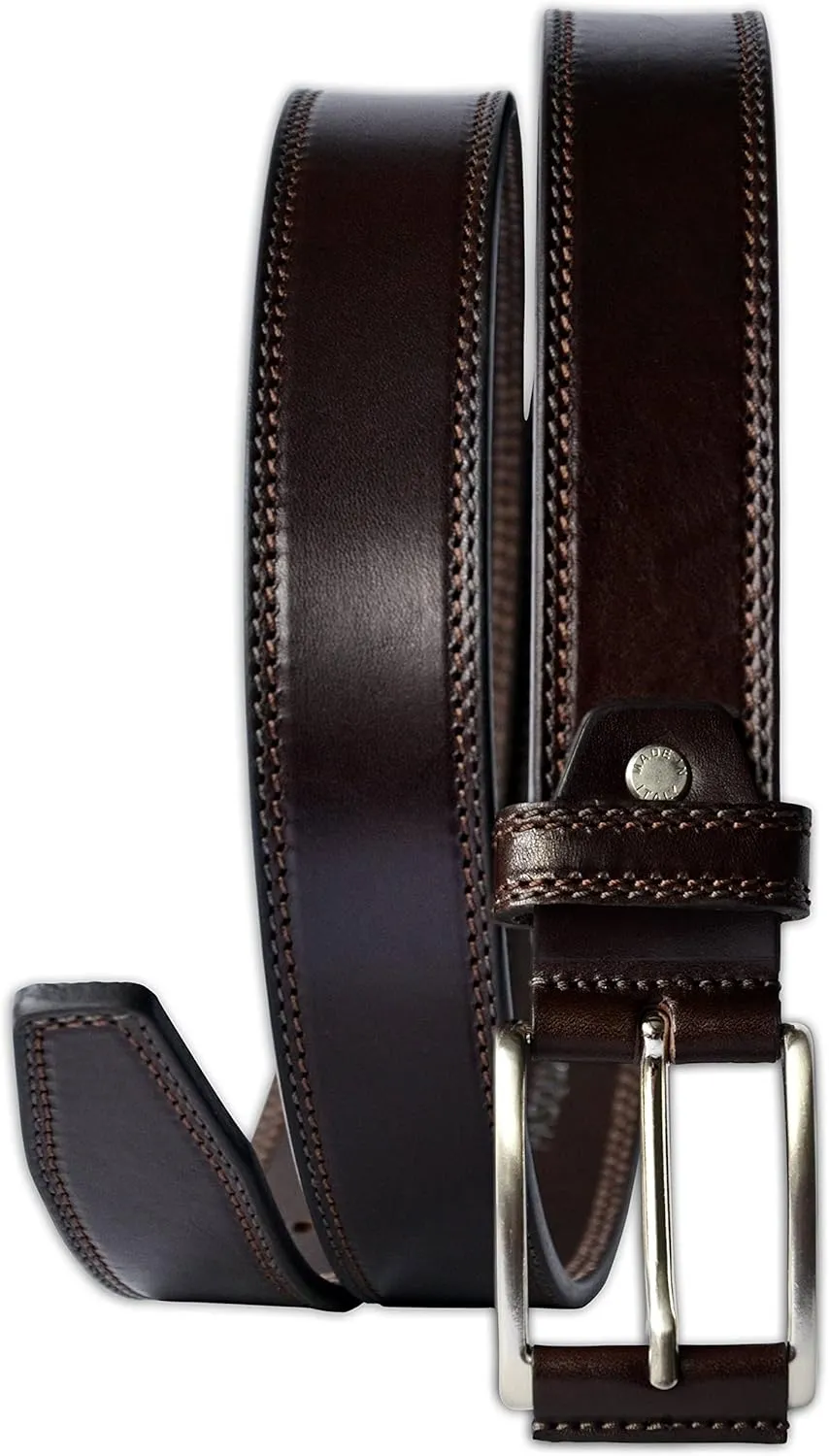 Mens Plain Italian Bullhide Leather Belt with Double Stitch