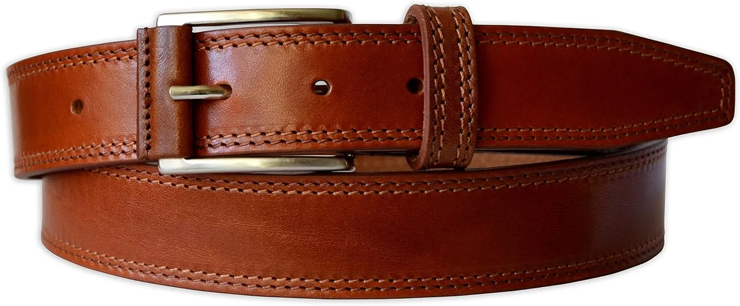 Mens Plain Italian Bullhide Leather Belt with Double Stitch