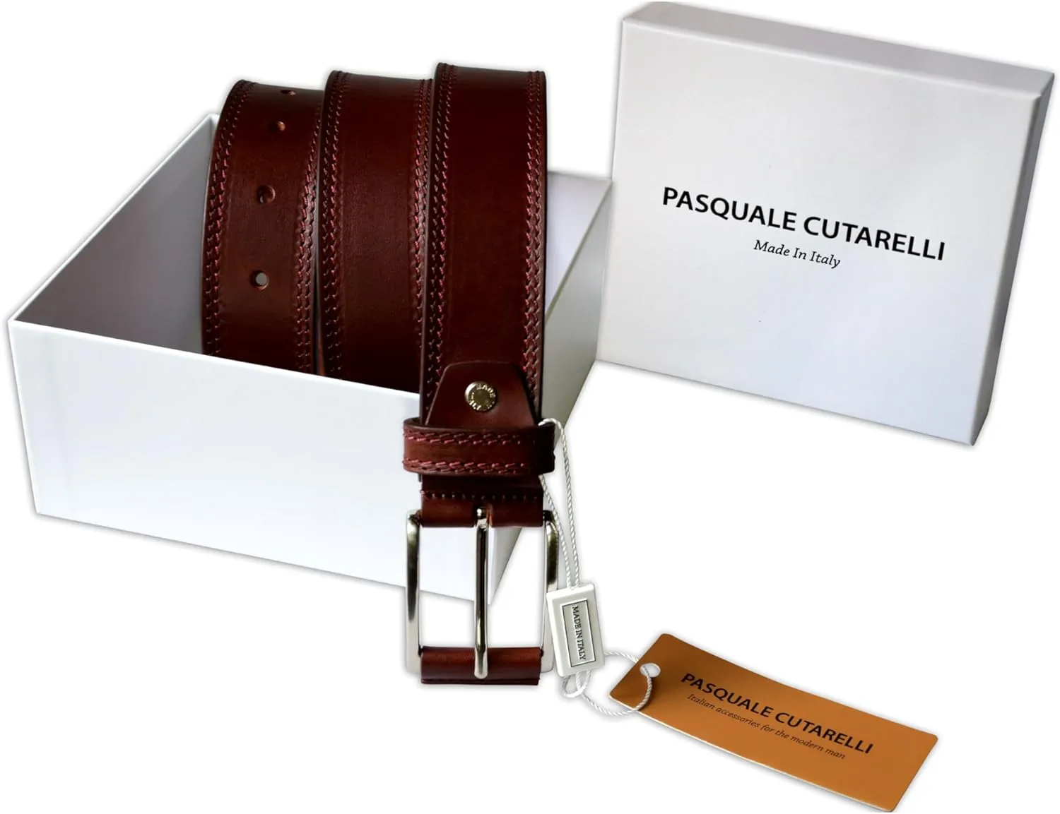 Mens Plain Italian Bullhide Leather Belt with Double Stitch