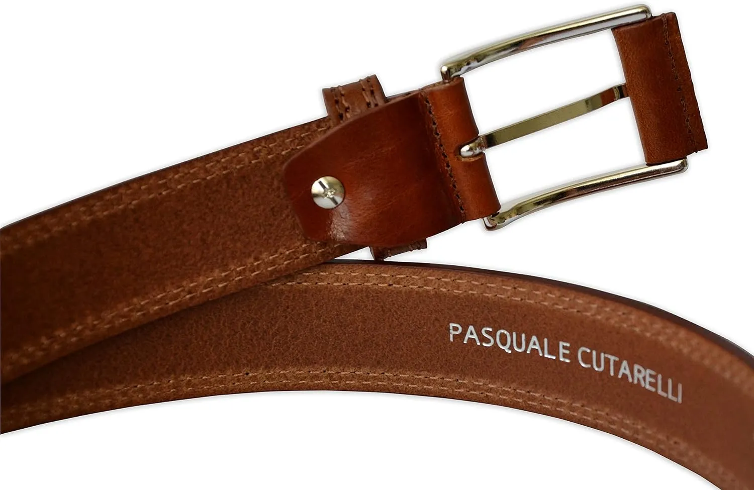 Mens Plain Italian Bullhide Leather Belt with Double Stitch