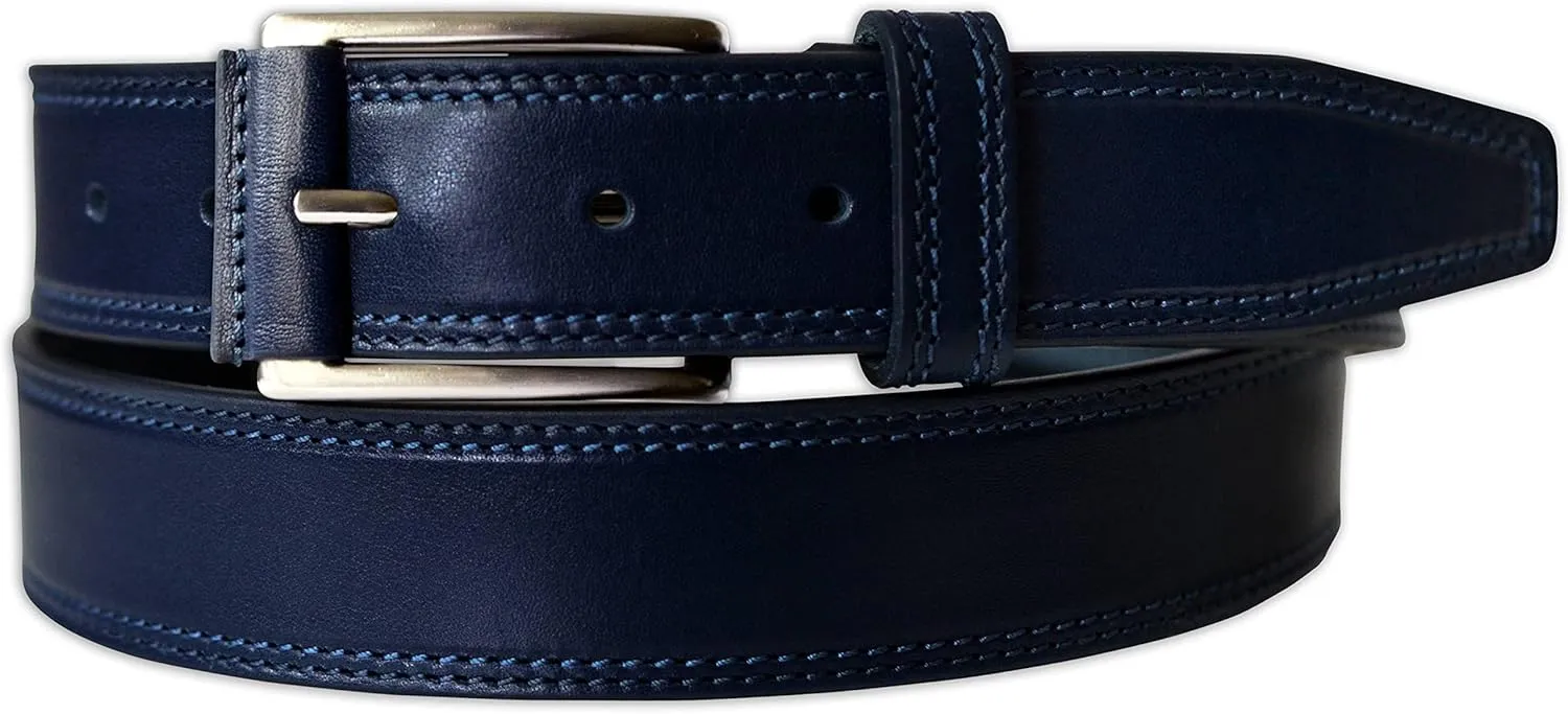 Mens Plain Italian Bullhide Leather Belt with Double Stitch