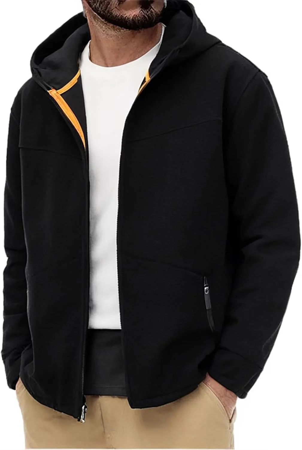 Men's Polar Fleece Jacket Hoodies Full Zip Up Soild Color Casual Coats Lightweight Comfy Long Sleeve Coat