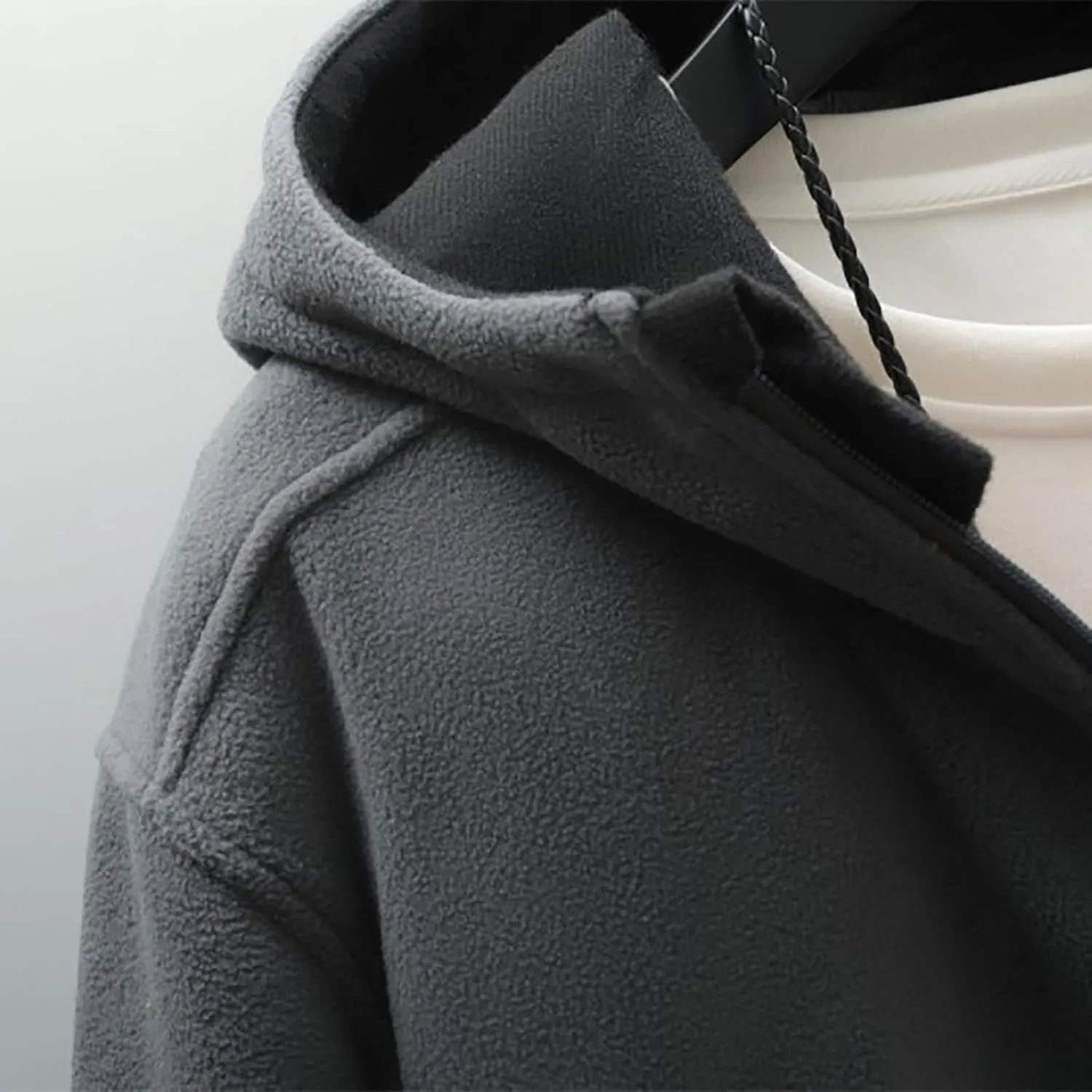 Men's Polar Fleece Jacket Hoodies Full Zip Up Soild Color Casual Coats Lightweight Comfy Long Sleeve Coat