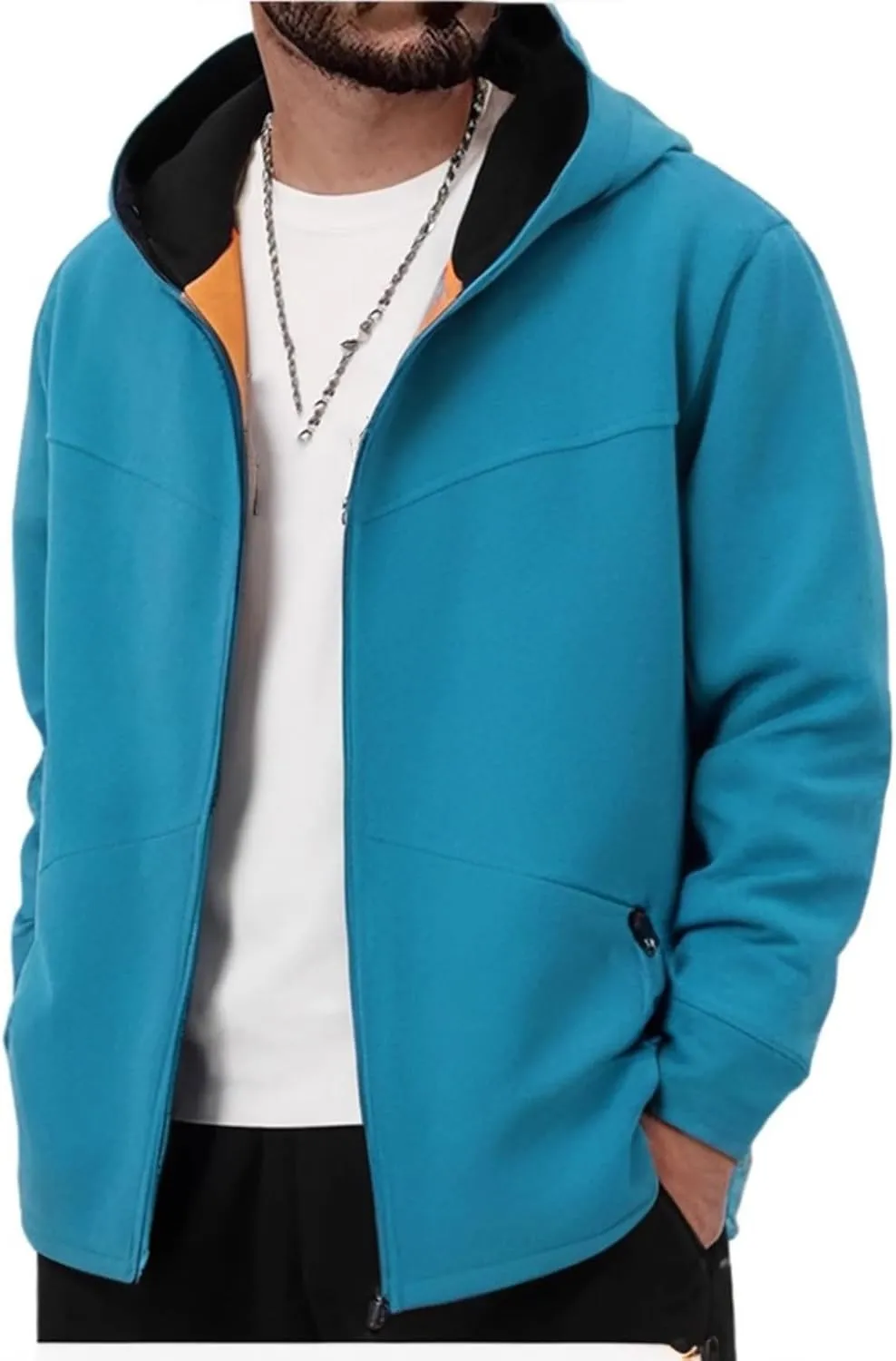 Men's Polar Fleece Jacket Hoodies Full Zip Up Soild Color Casual Coats Lightweight Comfy Long Sleeve Coat