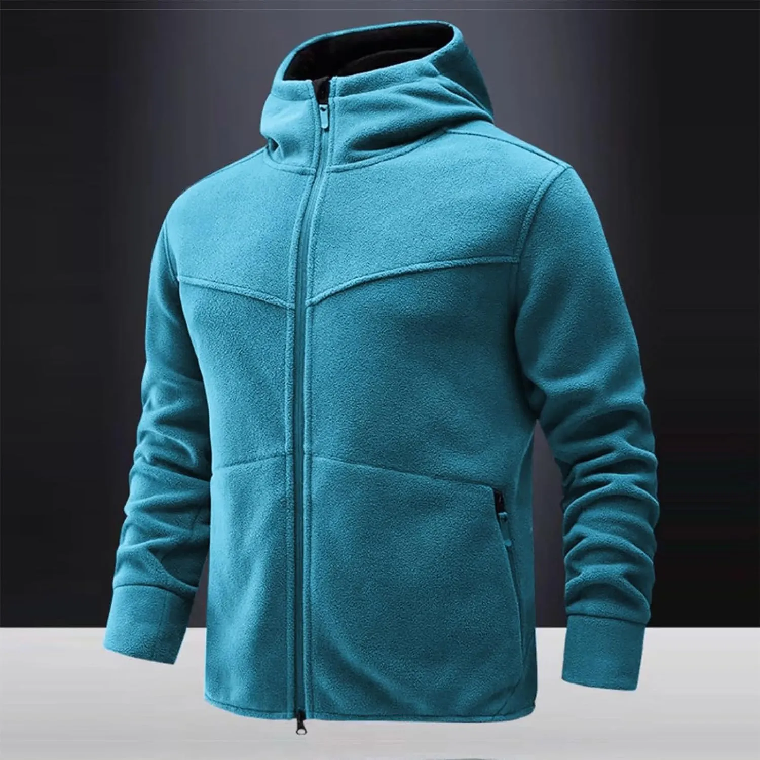 Men's Polar Fleece Jacket Hoodies Full Zip Up Soild Color Casual Coats Lightweight Comfy Long Sleeve Coat
