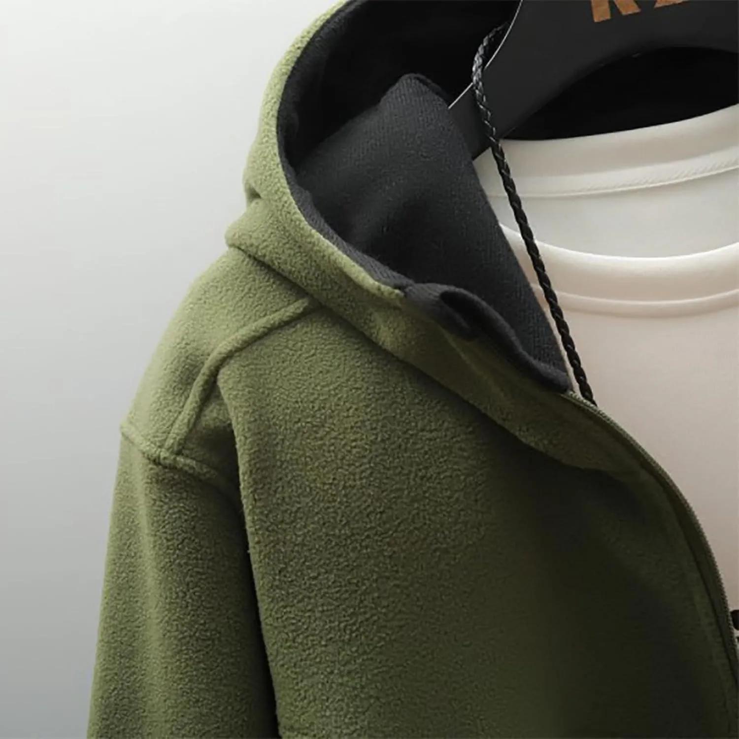 Men's Polar Fleece Jacket Hoodies Full Zip Up Soild Color Casual Coats Lightweight Comfy Long Sleeve Coat