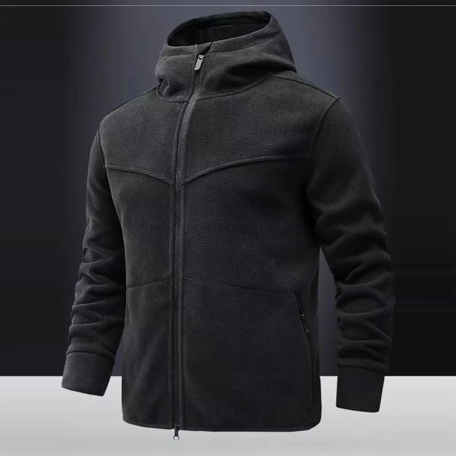 Men's Polar Fleece Jacket Hoodies Full Zip Up Soild Color Casual Coats Lightweight Comfy Long Sleeve Coat