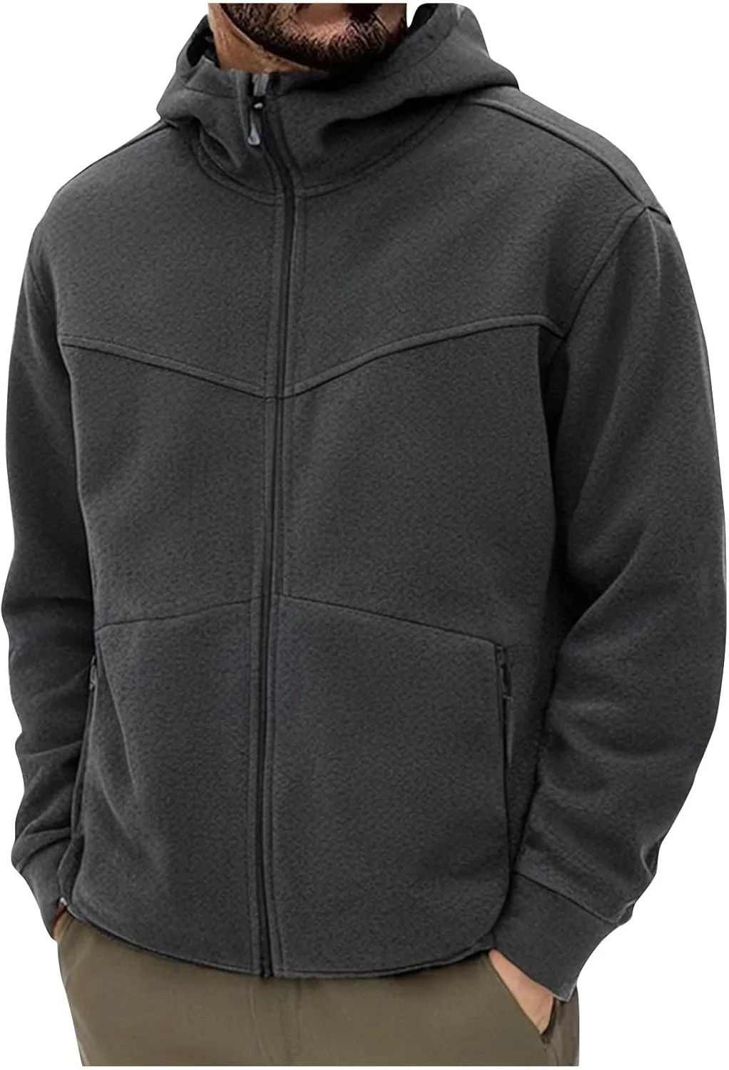 Men's Polar Fleece Jacket Hoodies Full Zip Up Soild Color Casual Coats Lightweight Comfy Long Sleeve Coat