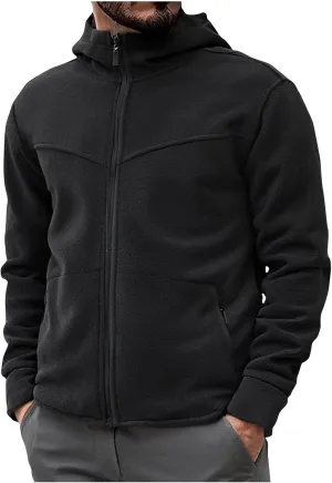 Men's Polar Fleece Jacket Hoodies Full Zip Up Soild Color Casual Coats Lightweight Comfy Long Sleeve Coat