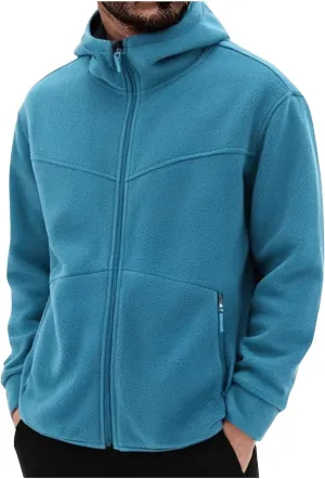 Men's Polar Fleece Jacket Hoodies Full Zip Up Soild Color Casual Coats Lightweight Comfy Long Sleeve Coat