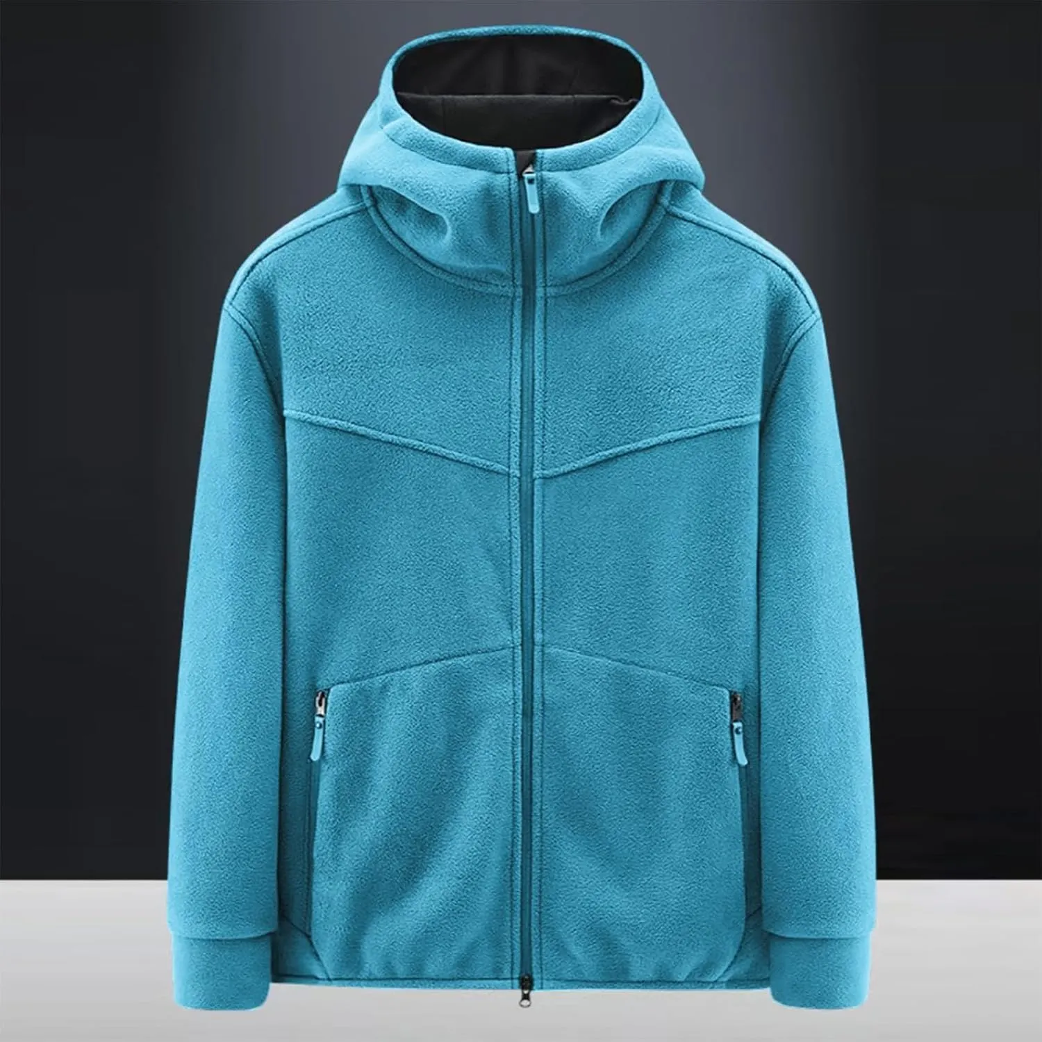 Men's Polar Fleece Jacket Hoodies Full Zip Up Soild Color Casual Coats Lightweight Comfy Long Sleeve Coat