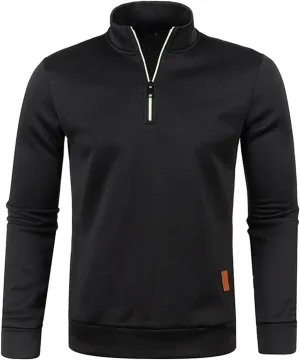 Men's Quarter Zip Thermal Fleece Lined Sweater,Winter Lightweight Soft Pullover Outdoor Athletic Lapel Sweatshirt