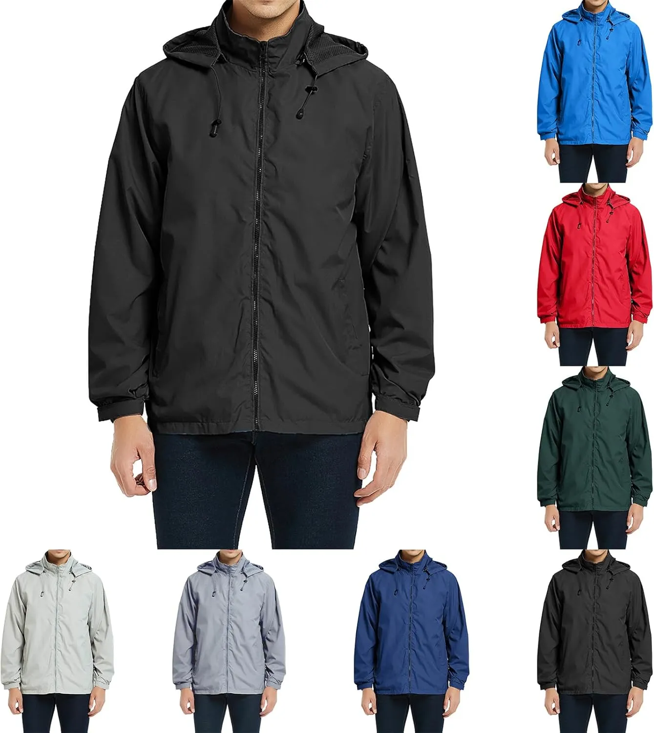Mens Rain Jacket Lightweight Windbreaker Waterproof Raincoat Hooded Casual Coats for Hiking Travel Outdoor Packable