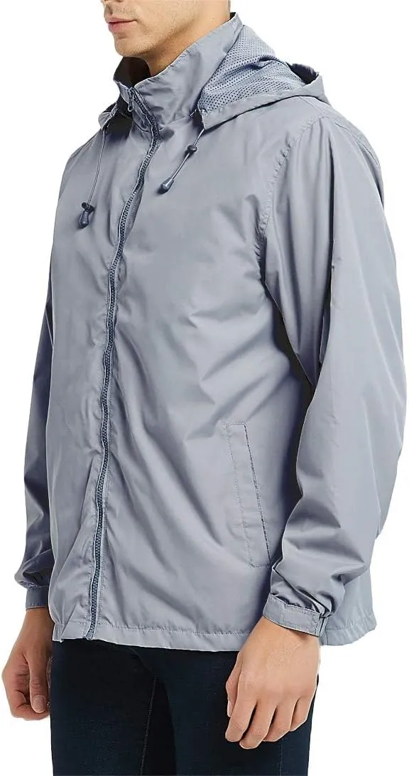 Mens Rain Jacket Lightweight Windbreaker Waterproof Raincoat Hooded Casual Coats for Hiking Travel Outdoor Packable