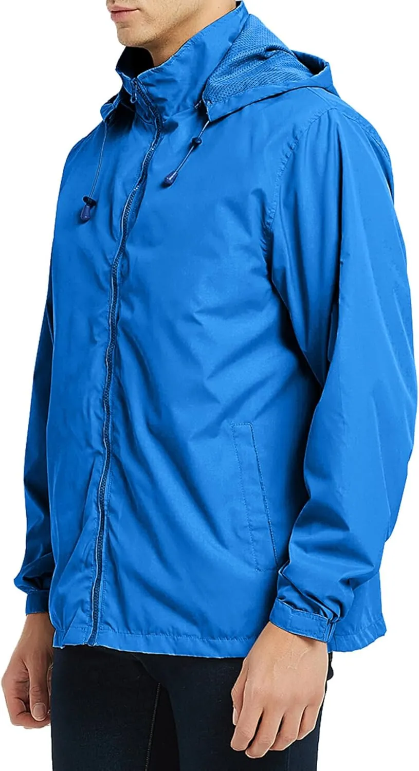 Mens Rain Jacket Lightweight Windbreaker Waterproof Raincoat Hooded Casual Coats for Hiking Travel Outdoor Packable