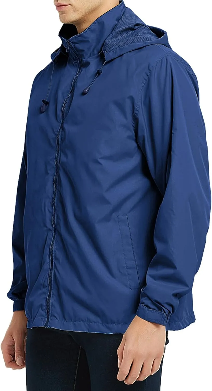 Mens Rain Jacket Lightweight Windbreaker Waterproof Raincoat Hooded Casual Coats for Hiking Travel Outdoor Packable