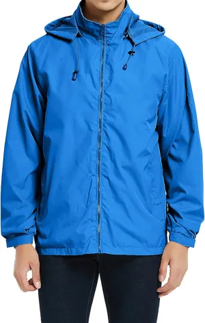 Mens Rain Jacket Lightweight Windbreaker Waterproof Raincoat Hooded Casual Coats for Hiking Travel Outdoor Packable