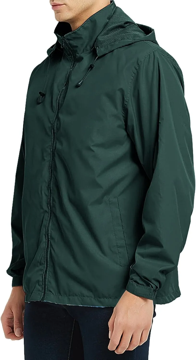 Mens Rain Jacket Lightweight Windbreaker Waterproof Raincoat Hooded Casual Coats for Hiking Travel Outdoor Packable