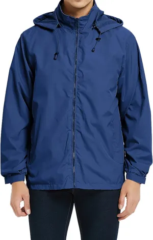 Mens Rain Jacket Lightweight Windbreaker Waterproof Raincoat Hooded Casual Coats for Hiking Travel Outdoor Packable
