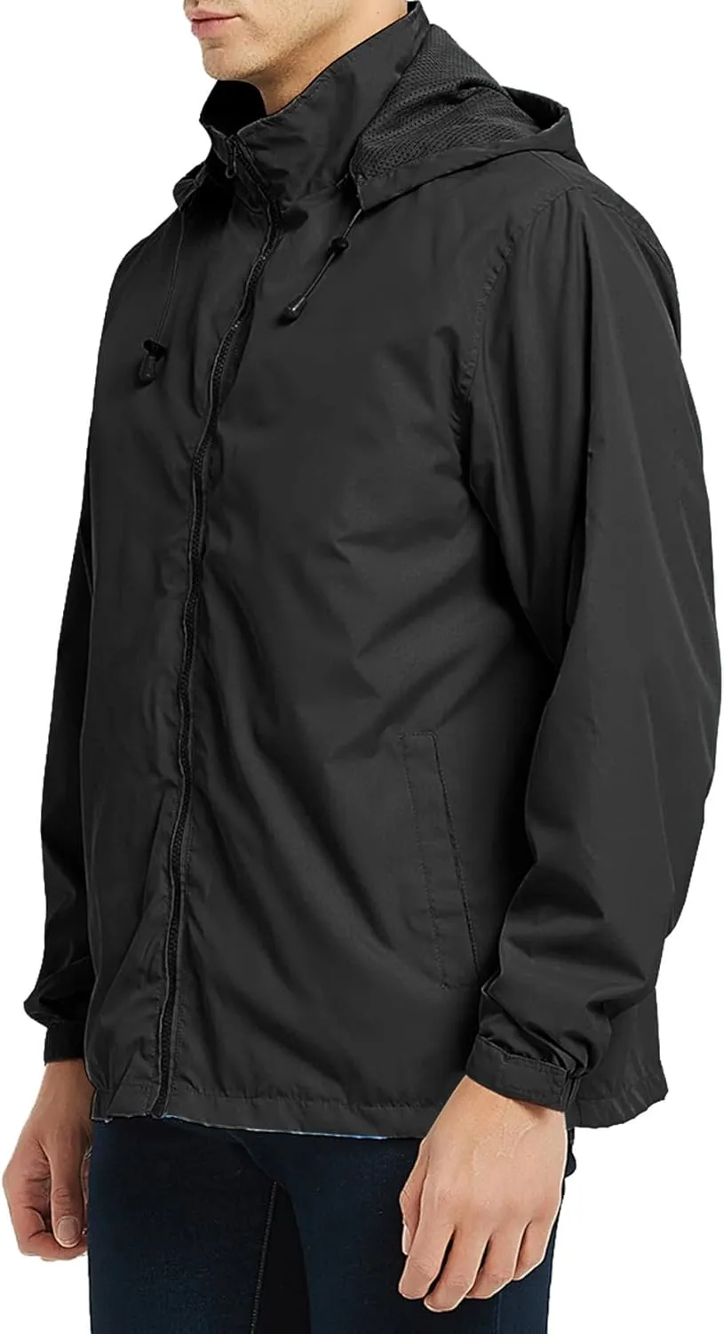Mens Rain Jacket Lightweight Windbreaker Waterproof Raincoat Hooded Casual Coats for Hiking Travel Outdoor Packable