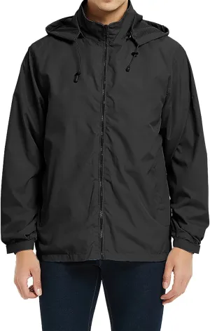 Mens Rain Jacket Lightweight Windbreaker Waterproof Raincoat Hooded Casual Coats for Hiking Travel Outdoor Packable