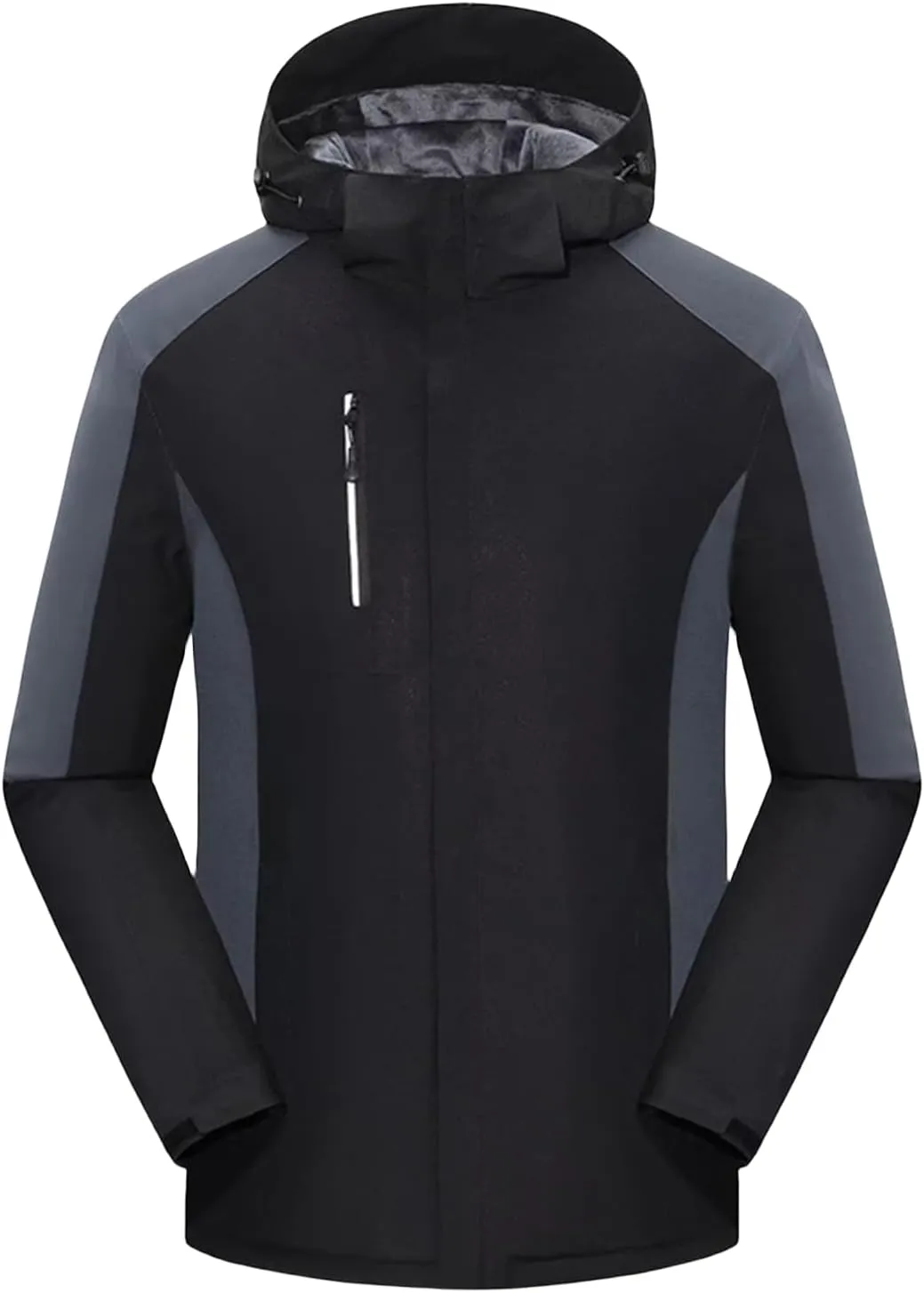 Mens Raincoat Waterproof Ski Jacket Hooded Thicken Fleece Snow Coats Full Zip Up Windproof Outfits for Hiking Travel