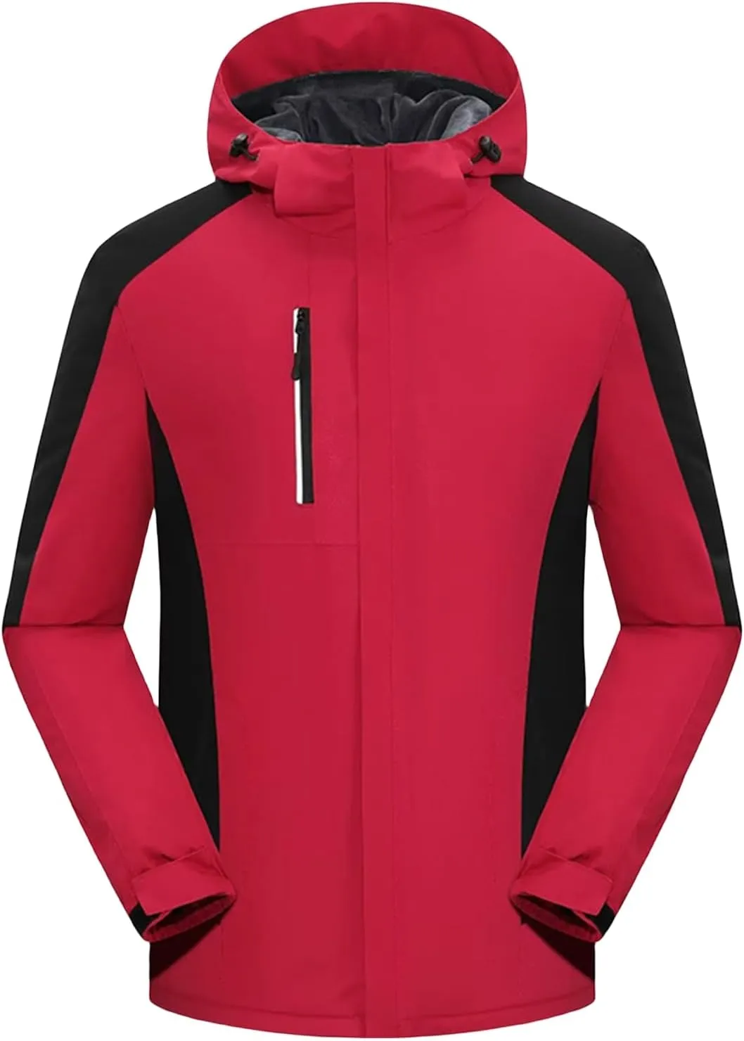 Mens Raincoat Waterproof Ski Jacket Hooded Thicken Fleece Snow Coats Full Zip Up Windproof Outfits for Hiking Travel