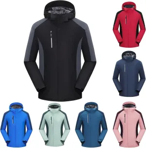 Mens Raincoat Waterproof Ski Jacket Hooded Thicken Fleece Snow Coats Full Zip Up Windproof Outfits for Hiking Travel