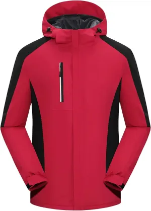 Mens Raincoat Waterproof Ski Jacket Hooded Thicken Fleece Snow Coats Full Zip Up Windproof Outfits for Hiking Travel
