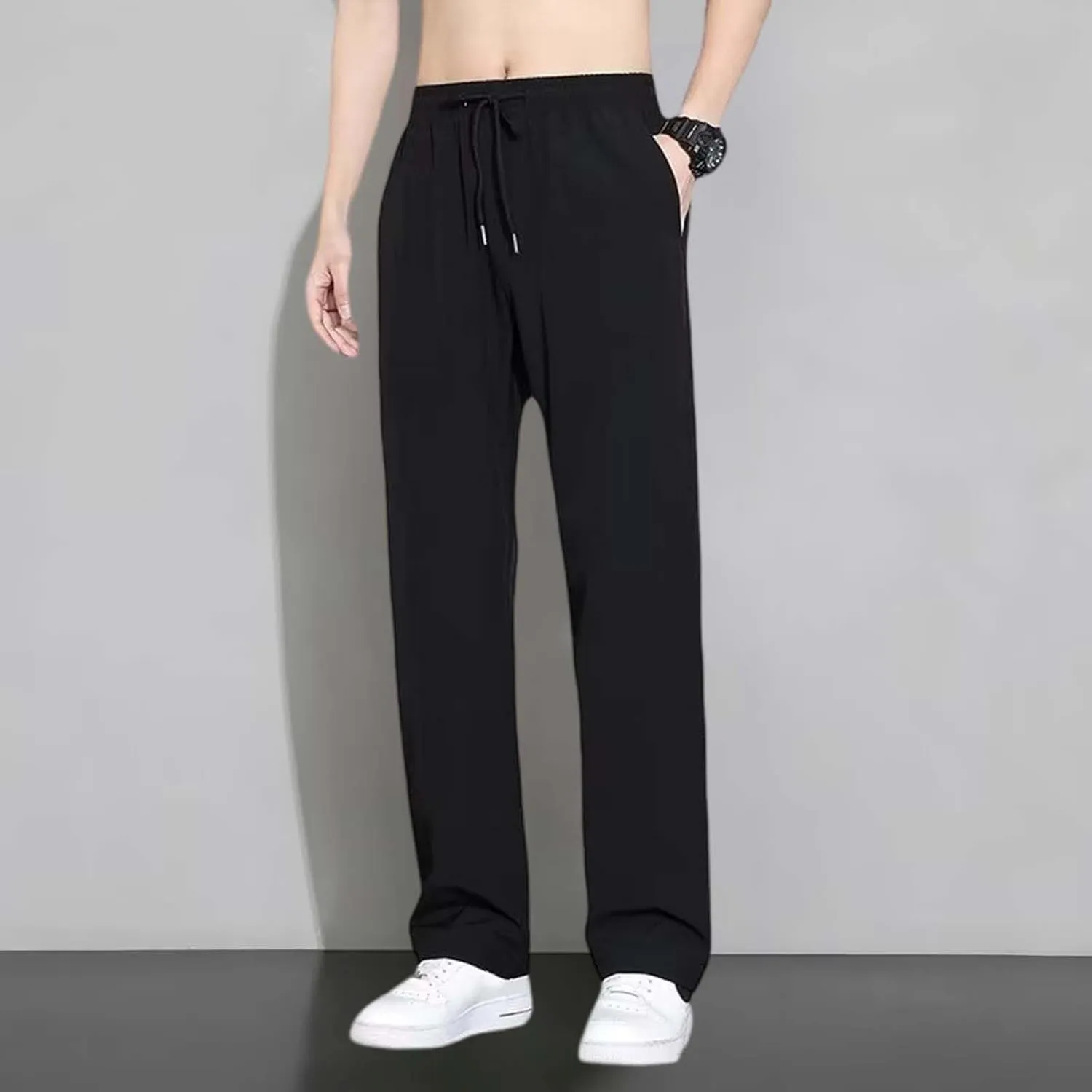 Mens Sweatpants Joggers Quick Dry Hiking Pants Lightweight Breathable Drawstring Straight Leg Casual Pant with Pocket