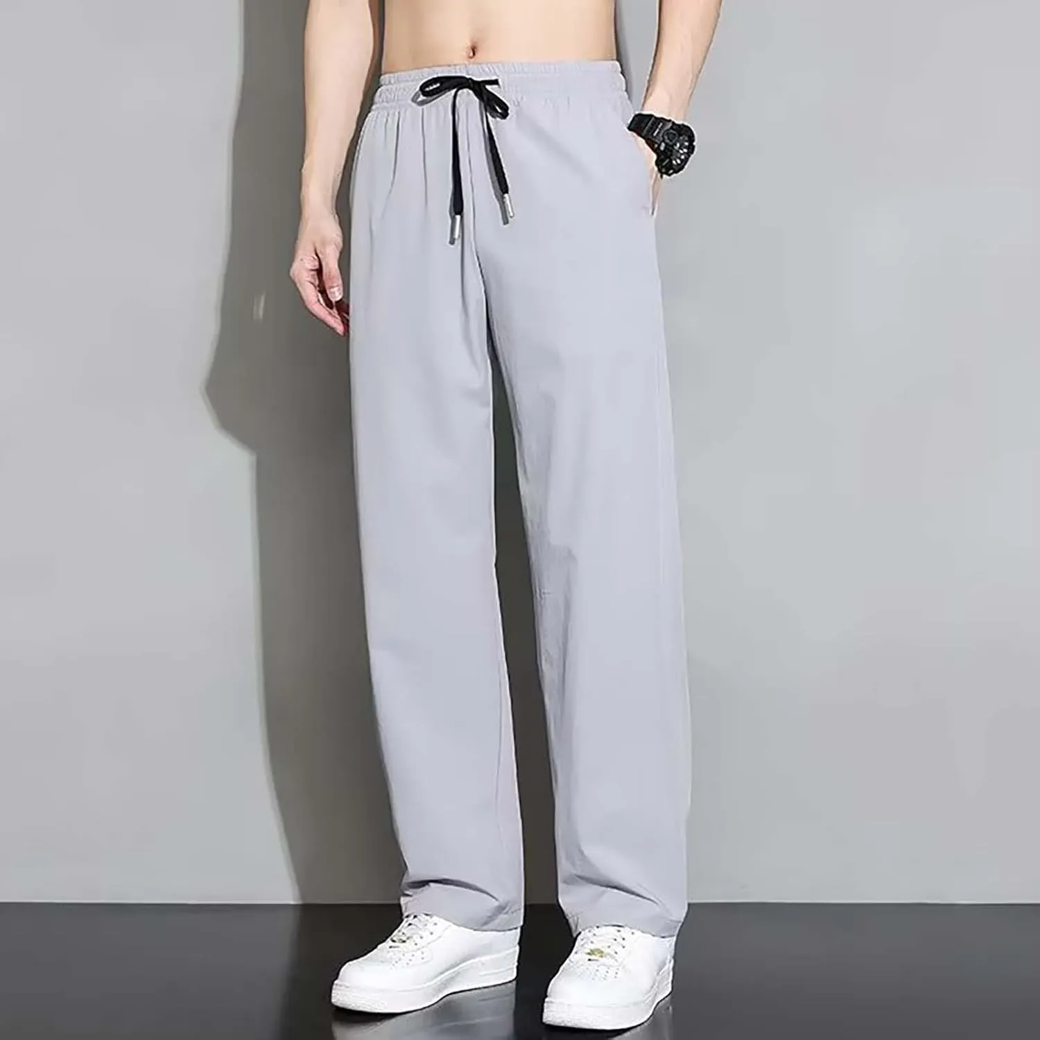 Mens Sweatpants Joggers Quick Dry Hiking Pants Lightweight Breathable Drawstring Straight Leg Casual Pant with Pocket