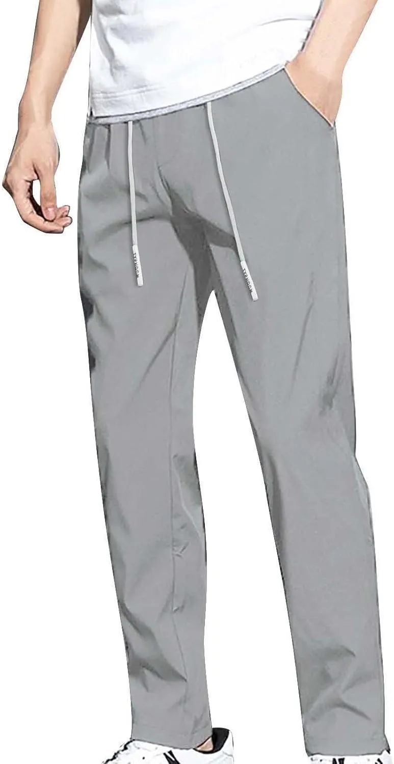 Mens Sweatpants Joggers Quick Dry Hiking Pants Lightweight Breathable Drawstring Straight Leg Casual Pant with Pocket