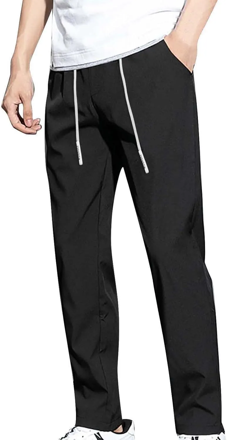 Mens Sweatpants Joggers Quick Dry Hiking Pants Lightweight Breathable Drawstring Straight Leg Casual Pant with Pocket
