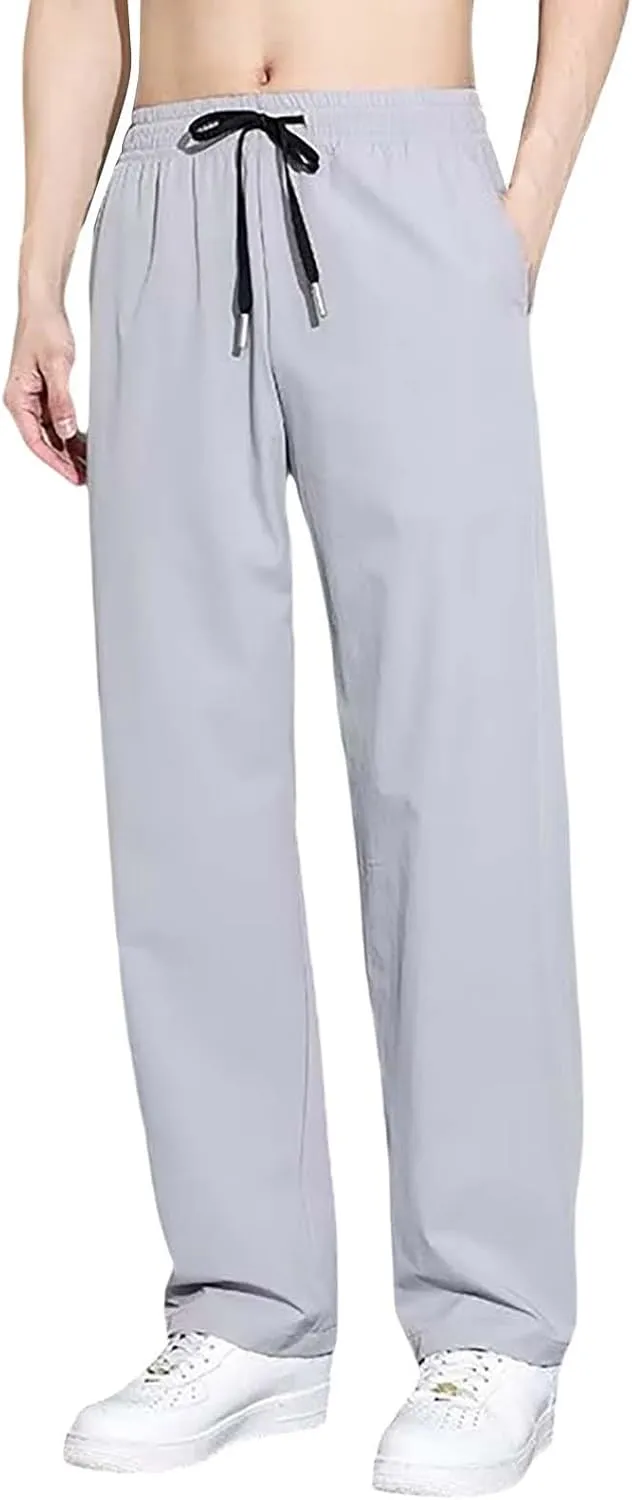 Mens Sweatpants Joggers Quick Dry Hiking Pants Lightweight Breathable Drawstring Straight Leg Casual Pant with Pocket