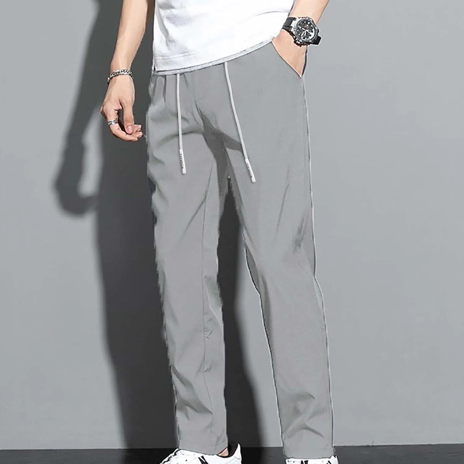 Mens Sweatpants Joggers Quick Dry Hiking Pants Lightweight Breathable Drawstring Straight Leg Casual Pant with Pocket