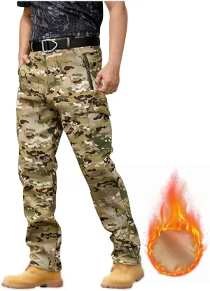 Men's Tactical Pants Softshell Fleece Lined Cargo Pant Warm Water Resistant Ripstop Cargo Pants Camo Hiking Pants