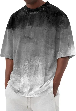 Men's Tie Dye T-Shirt Gradient Color Short Sleeve Shirts Summer Fashion Casual Crew Neck Loose Plus Size Tops